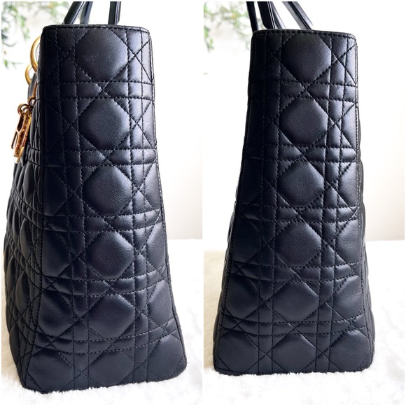 CHRISTIAN DIOR Cannage Leather Top Handle Tote Bag Black Large - Picture 8 of 17